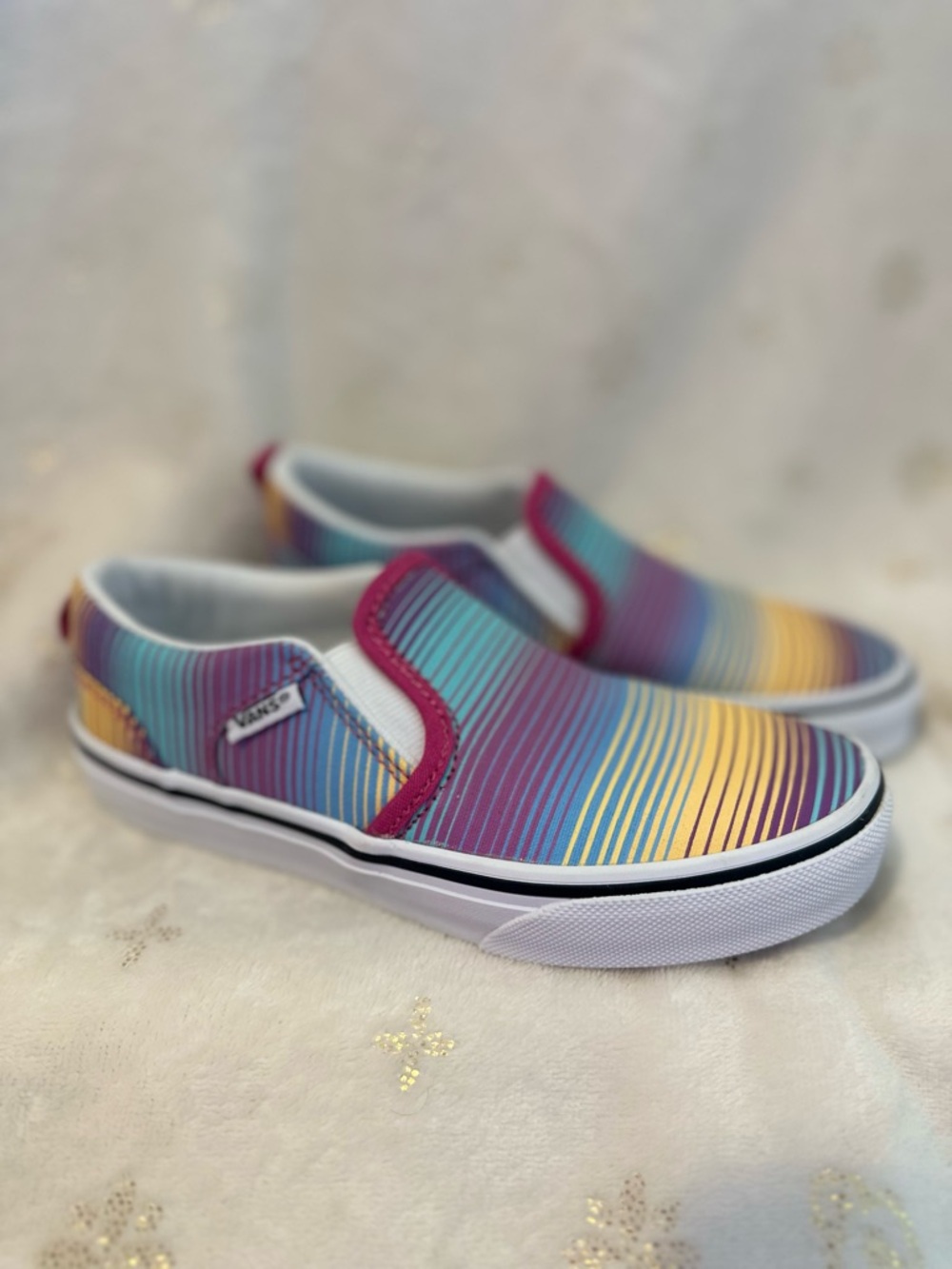 Vans Girls Multicolor Striped Canvas Slip-On Shoes Youth Size 1 New
